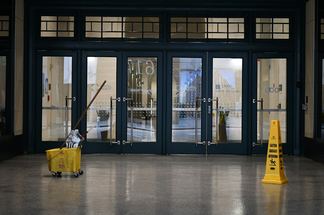 Reception desk in a modern office lobby