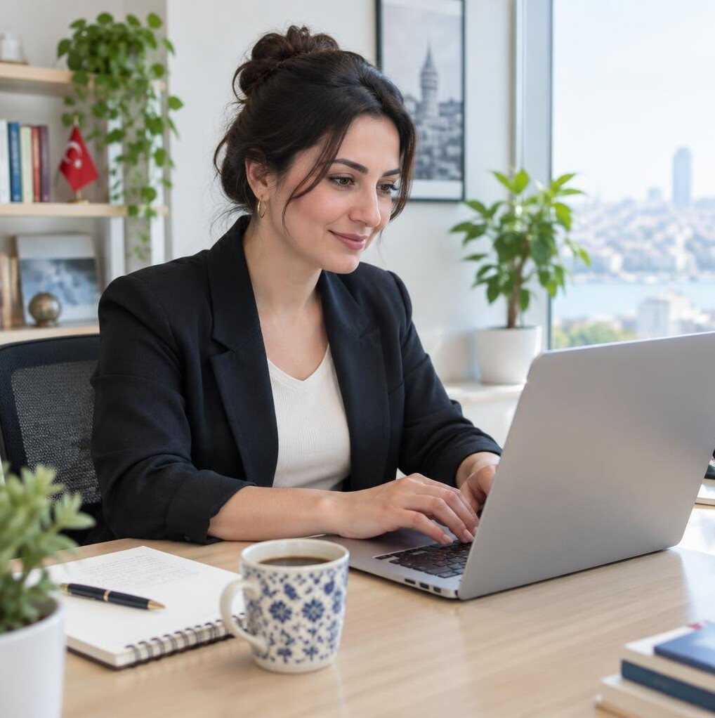 Writer typing an article on a laptop at a desk